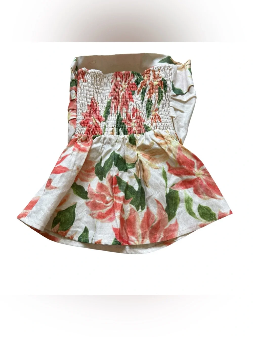 Faithfull The Brand Pink Flora Linen Strapless Peplum Tube Top NWT S Resortwear